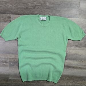 Ballantyne Cashmere Women's Size 3 Green Short Sleeve Ribbed Sweater Scotland